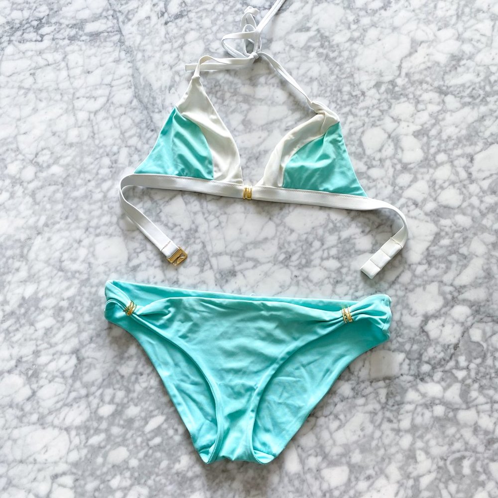 Victoria Secret Aqua and White Bikini Set